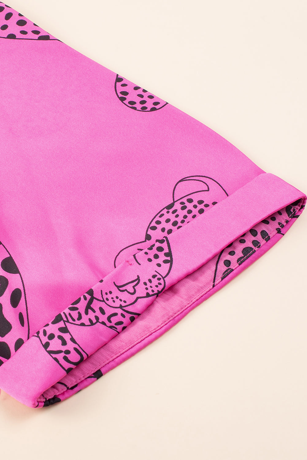 Rose Cheetah Print Half Sleeve Buttoned Plus Size Mini Dress